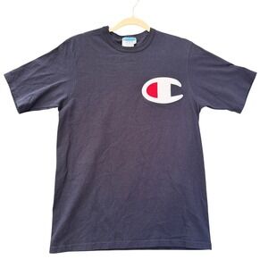 Champion T-Shirt Mens Medium Navy Blue Big C Logo Patch GT19 NYC Heritage